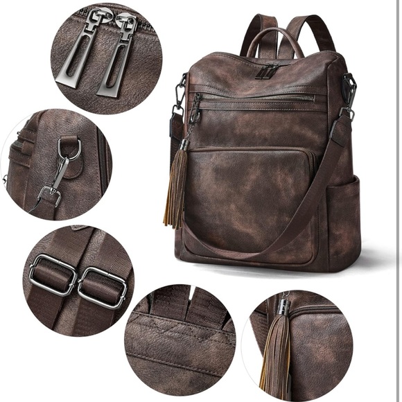 Leather Backpack Purse for Women Fashion Tassel Ladies Shoulder Bags Designer - Picture 4 of 6